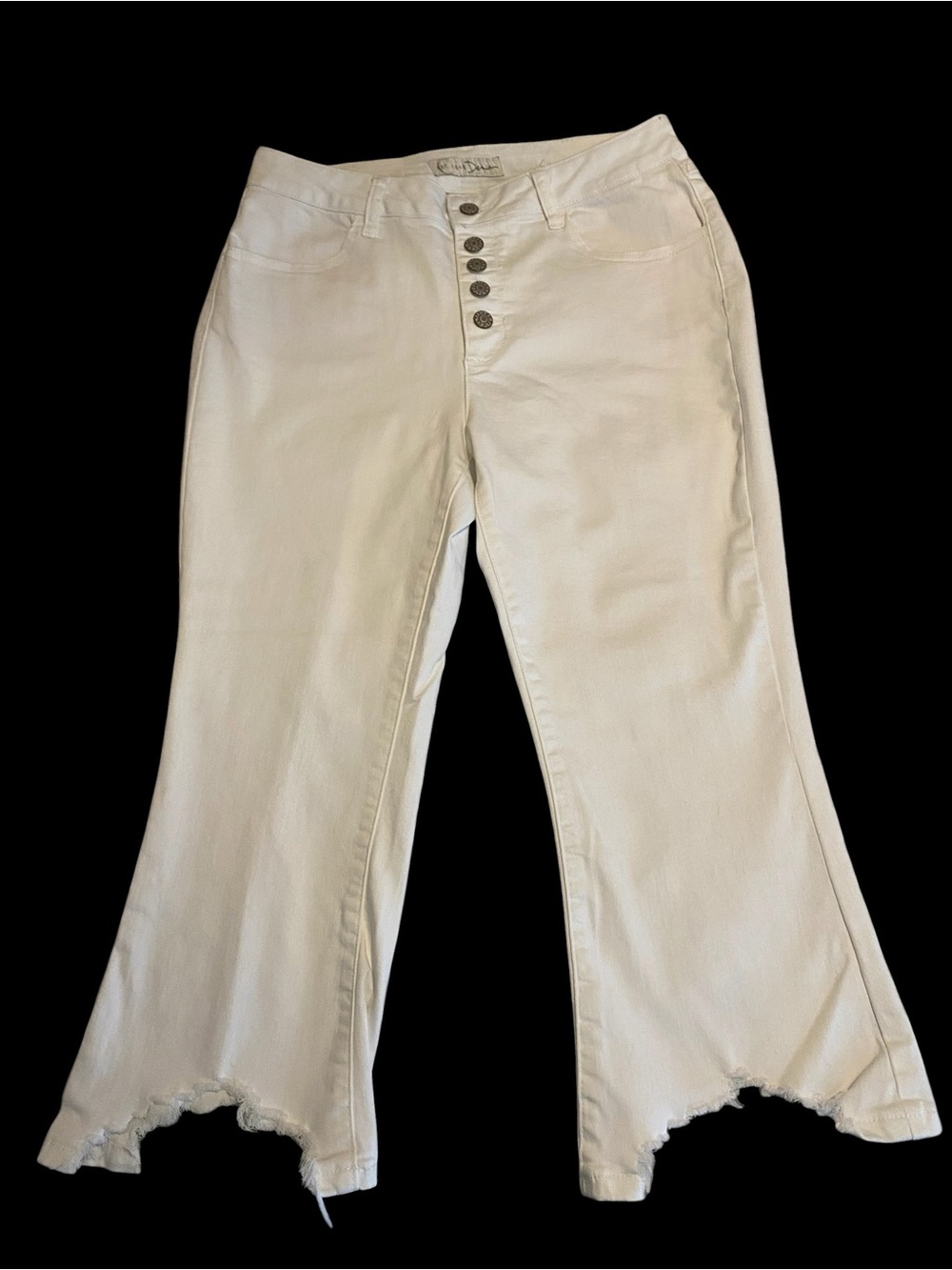 Women’s High-Rise White Denim Button Up Flare Jeans Frayed Hem NWT Size 10 - Picture 3 of 9